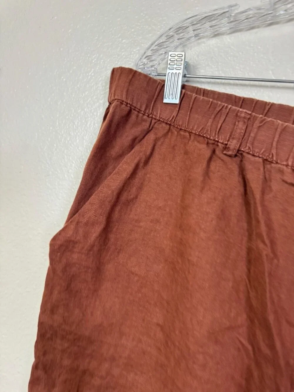 Quince Brown 100% Linen Crop Pants Womens XL Elastic Waist Relaxed Sustainable